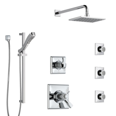 Delta Dryden Chrome Shower System with Dual Thermostatic Control Handle, 6-Setting Diverter, Showerhead, 3 Body Sprays, and Hand Shower SS17T5126
