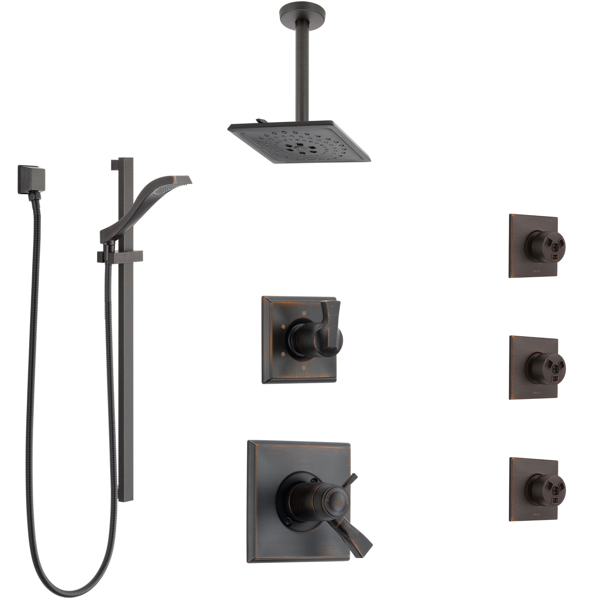 Delta Dryden Venetian Bronze Shower System with Dual Thermostatic Control, Diverter, Ceiling Showerhead, 3 Body Sprays, and Hand Shower SS17T512RB5