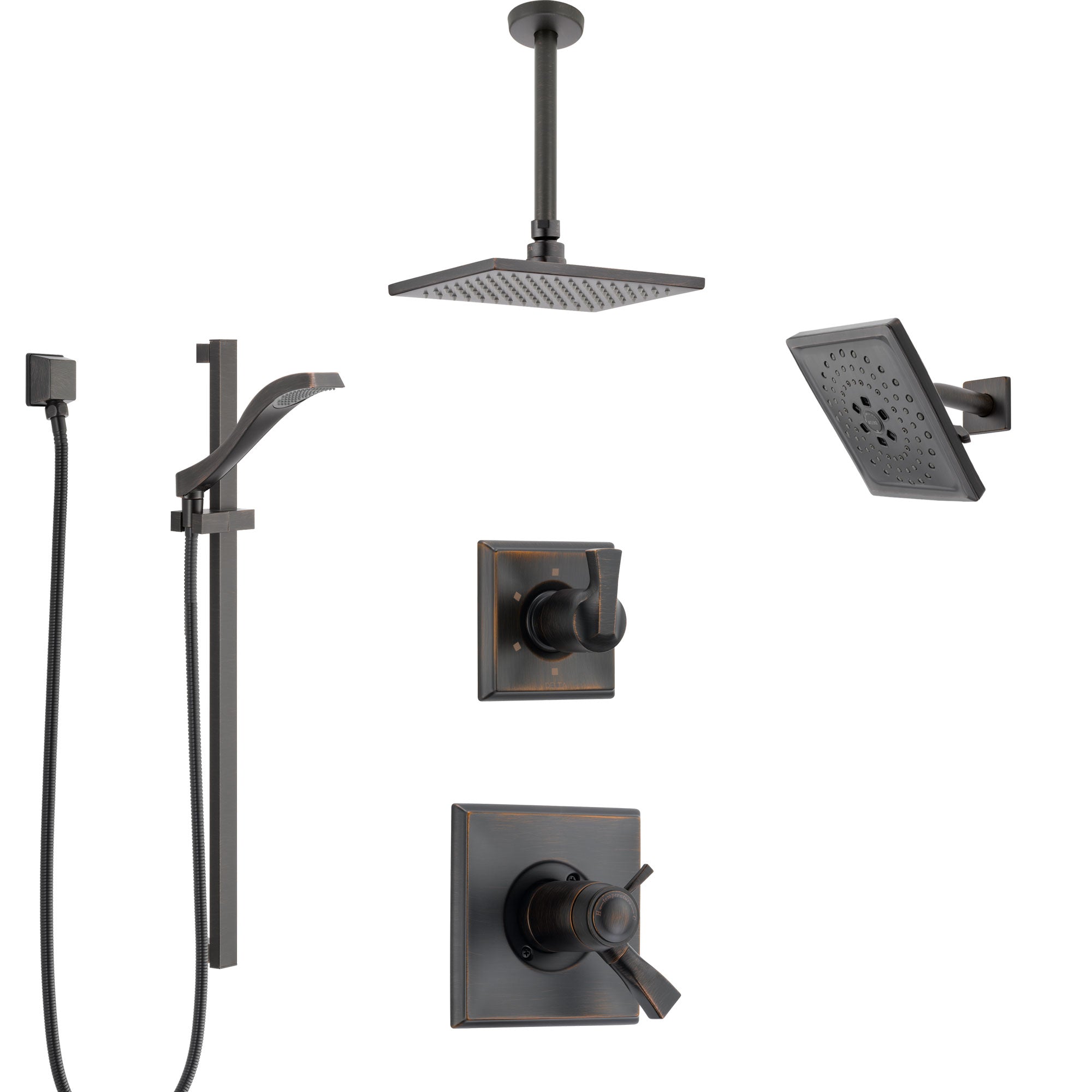 Delta Dryden Venetian Bronze Shower System with Dual Thermostatic Control, Diverter, Showerhead, Ceiling Mount Showerhead, and Hand Shower SS17T512RB6