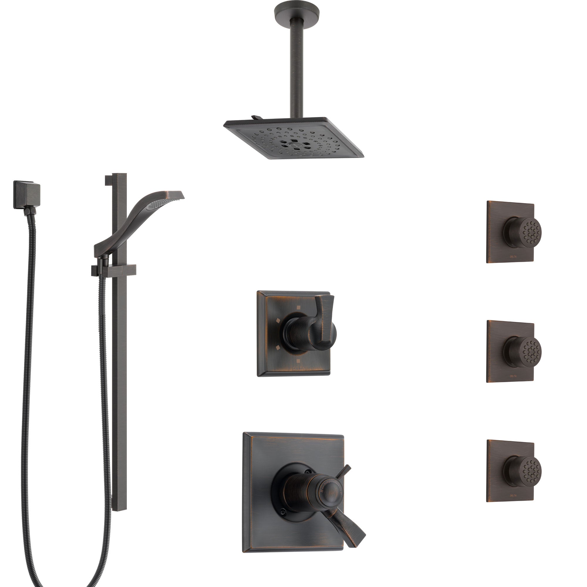 Delta Dryden Venetian Bronze Shower System with Dual Thermostatic Control, Diverter, Ceiling Showerhead, 3 Body Sprays, and Hand Shower SS17T512RB8