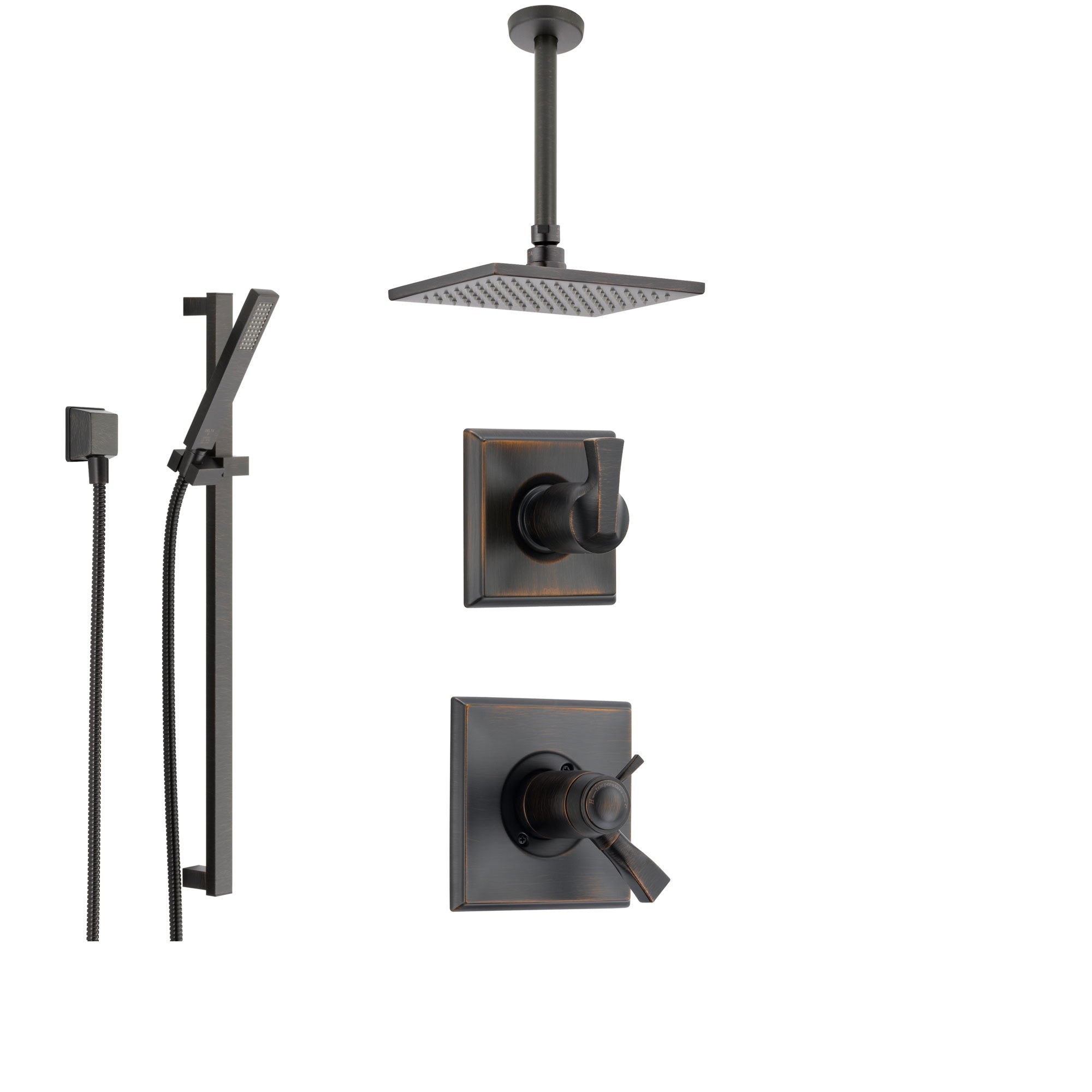 Delta Dryden Venetian Bronze Shower System with Thermostatic Shower Handle, 3-setting Diverter, Modern Square Showerhead and Handheld Shower Spray SS17T5182RB