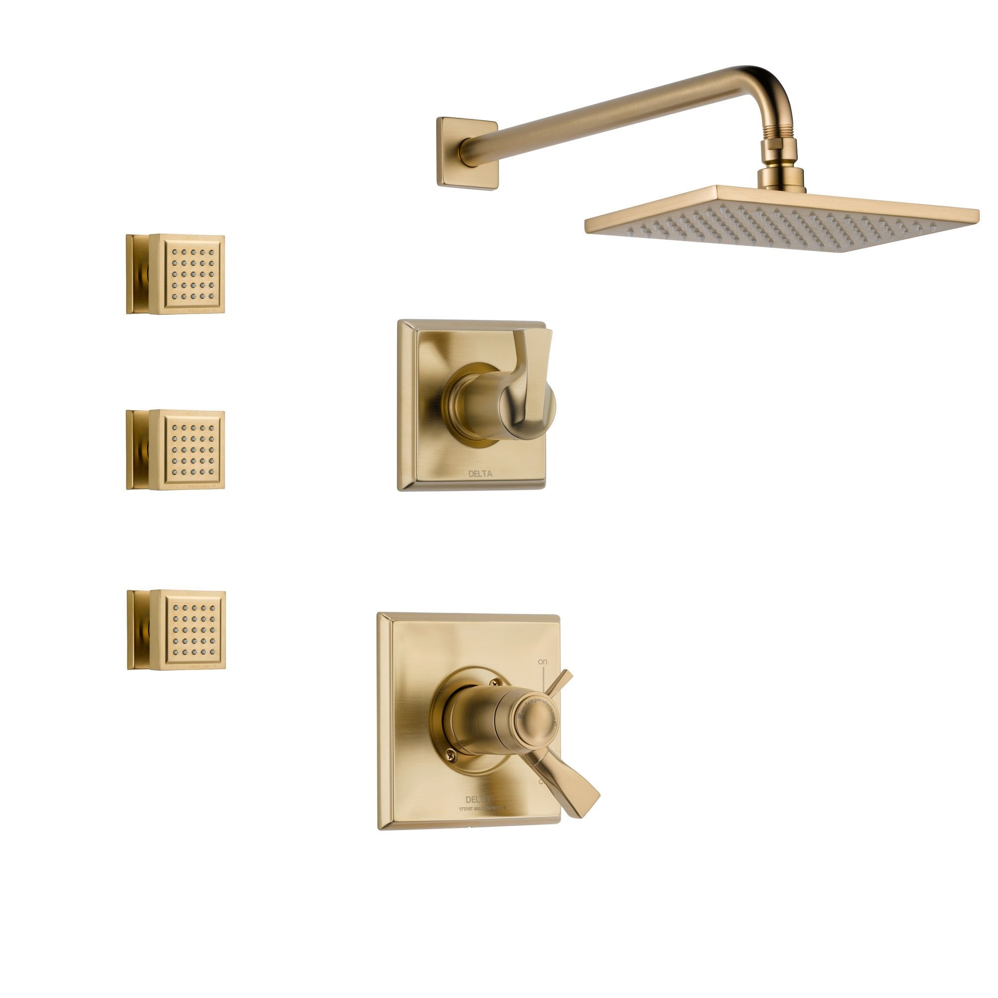 Delta Dryden Champagne Bronze Shower System with Thermostatic Shower Handle, 3-setting Diverter, Modern Square Rain Showerhead, and 3 Body Sprays SS17T5183CZ