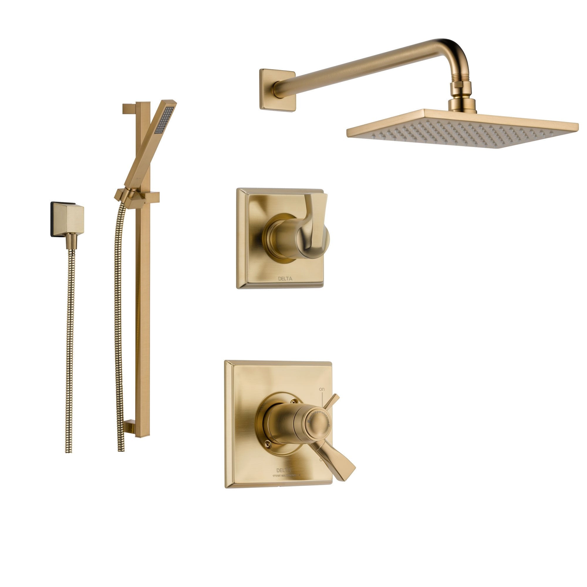 Delta Dryden Champagne Bronze Shower System with Thermostatic Shower Handle, 3-setting Diverter, Modern Square Rain Showerhead, and Hand Shower Spray SS17T5184CZ