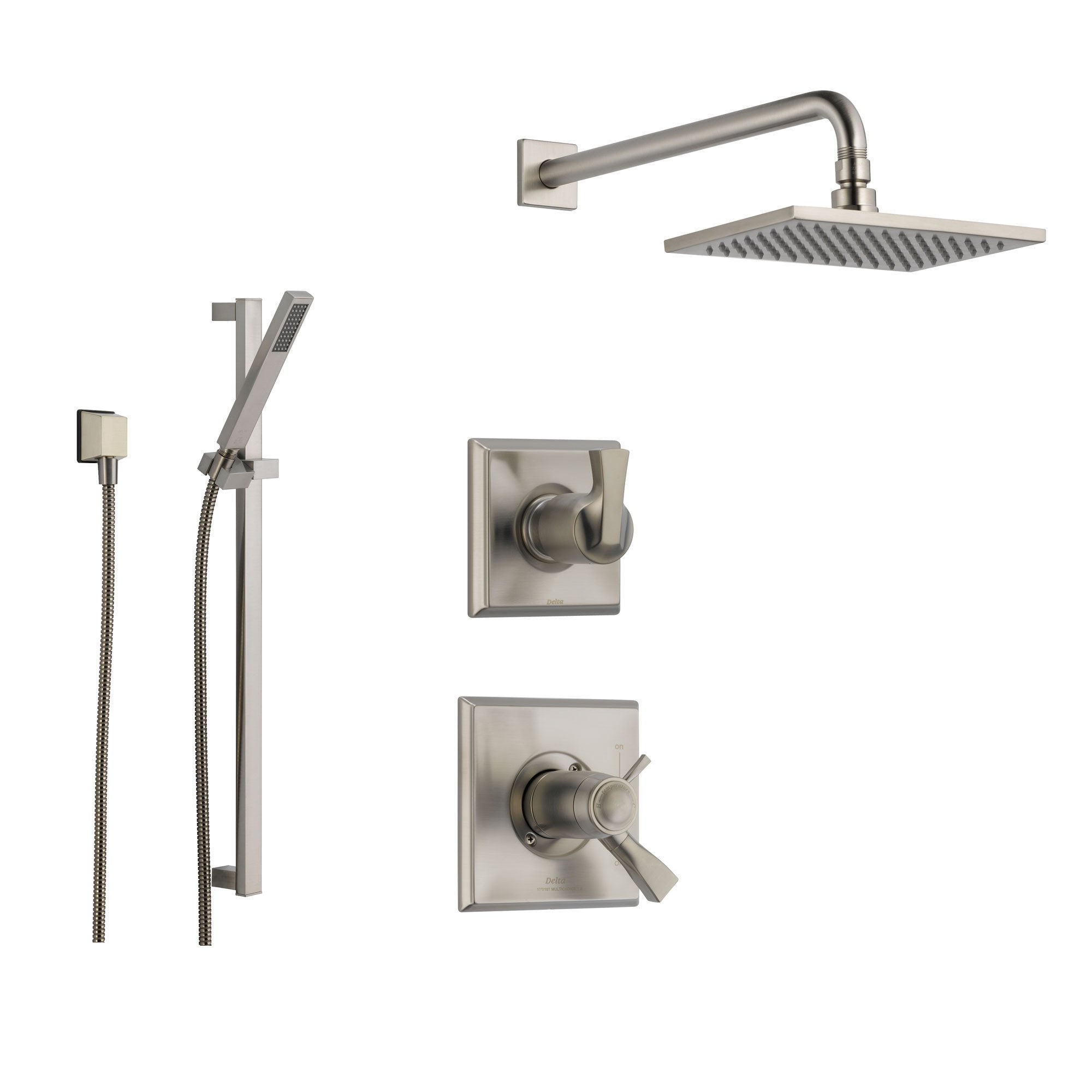Delta Dryden Stainless Steel Shower System with Thermostatic Shower Handle, 3-setting Diverter, Large Square Rain Showerhead, and Handheld Shower SS17T5184SS