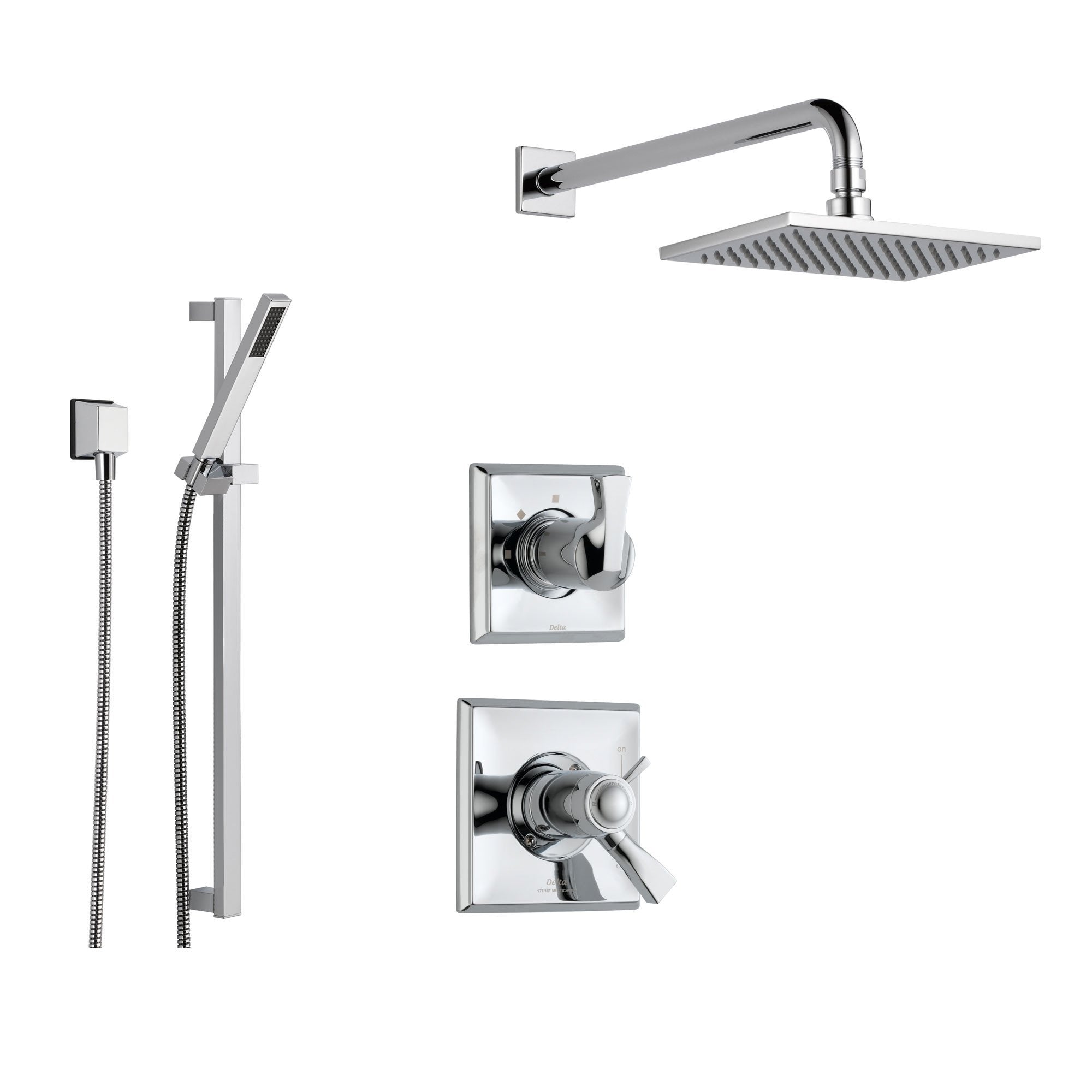 Delta Dryden Chrome Shower System with Thermostatic Shower Handle, 3-setting Diverter, Large Square Modern Rain Showerhead, and Hand Held Shower Spray SS17T5184