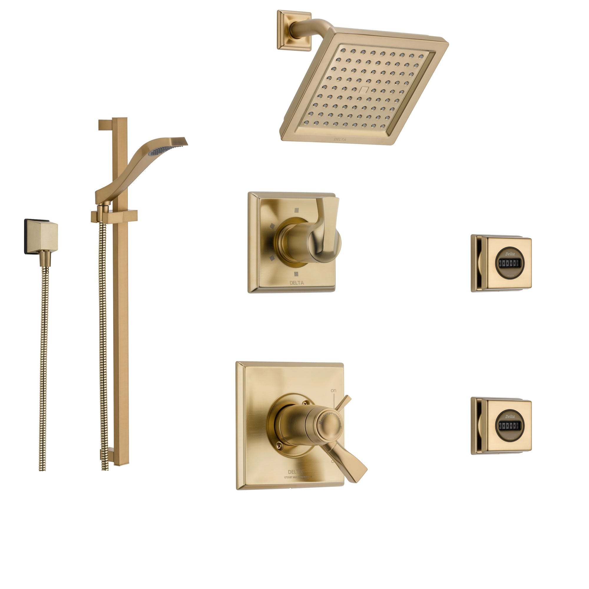 Delta Dryden Champagne Bronze Shower System with Thermostatic Shower Handle, 6-setting Diverter, Modern Square Showerhead, Hand Shower Spray, and 2 Body Sprays SS17T5191CZ