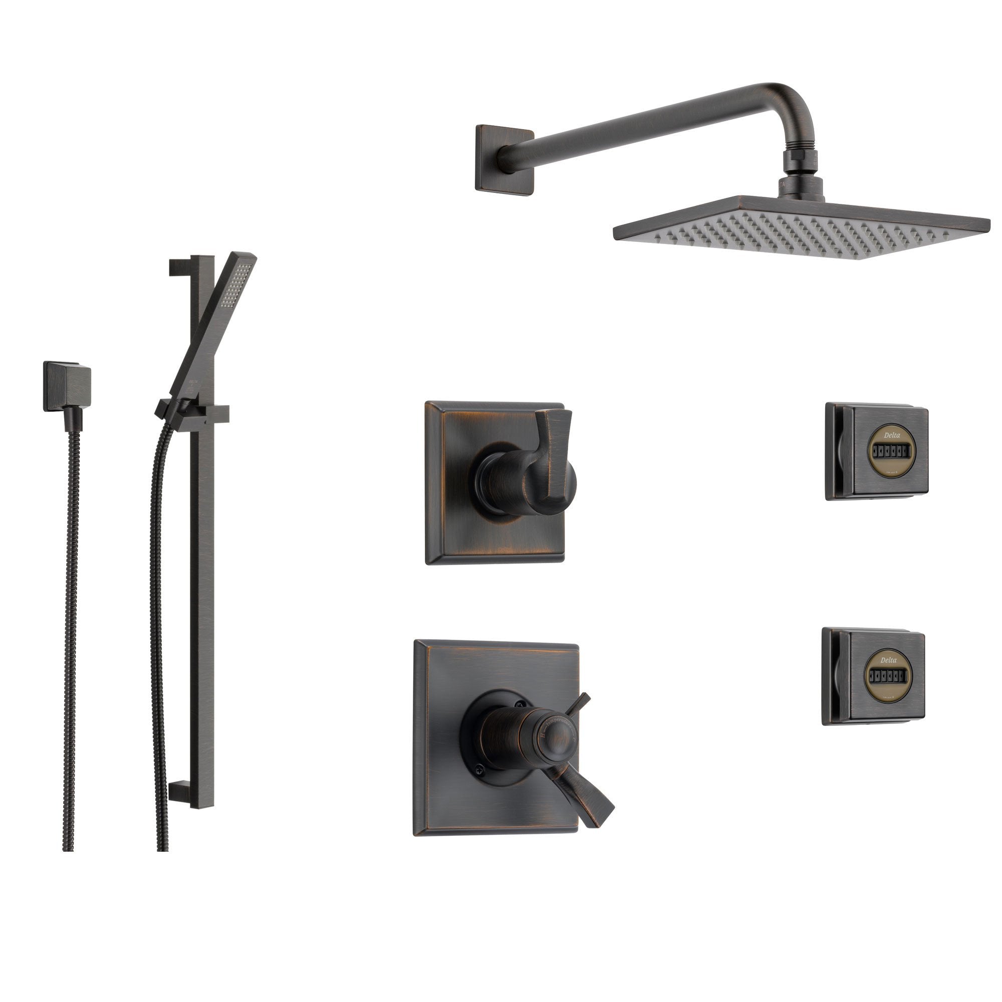 Delta Dryden Venetian Bronze Shower System with Thermostatic Shower Handle, 6-setting Diverter, Modern Square Rain Showerhead, and Hand Shower Spray SS17T5194RB