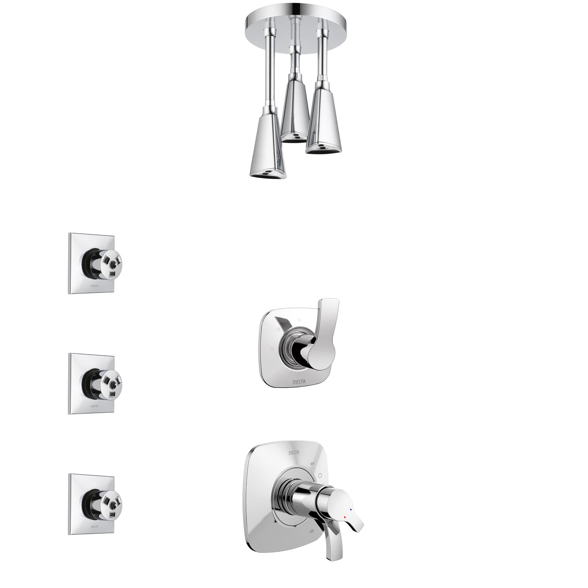 Delta Tesla Chrome Finish Shower System with Dual Thermostatic Control Handle, Diverter, Ceiling Mount Showerhead, and 3 Body Sprays SS17T5224