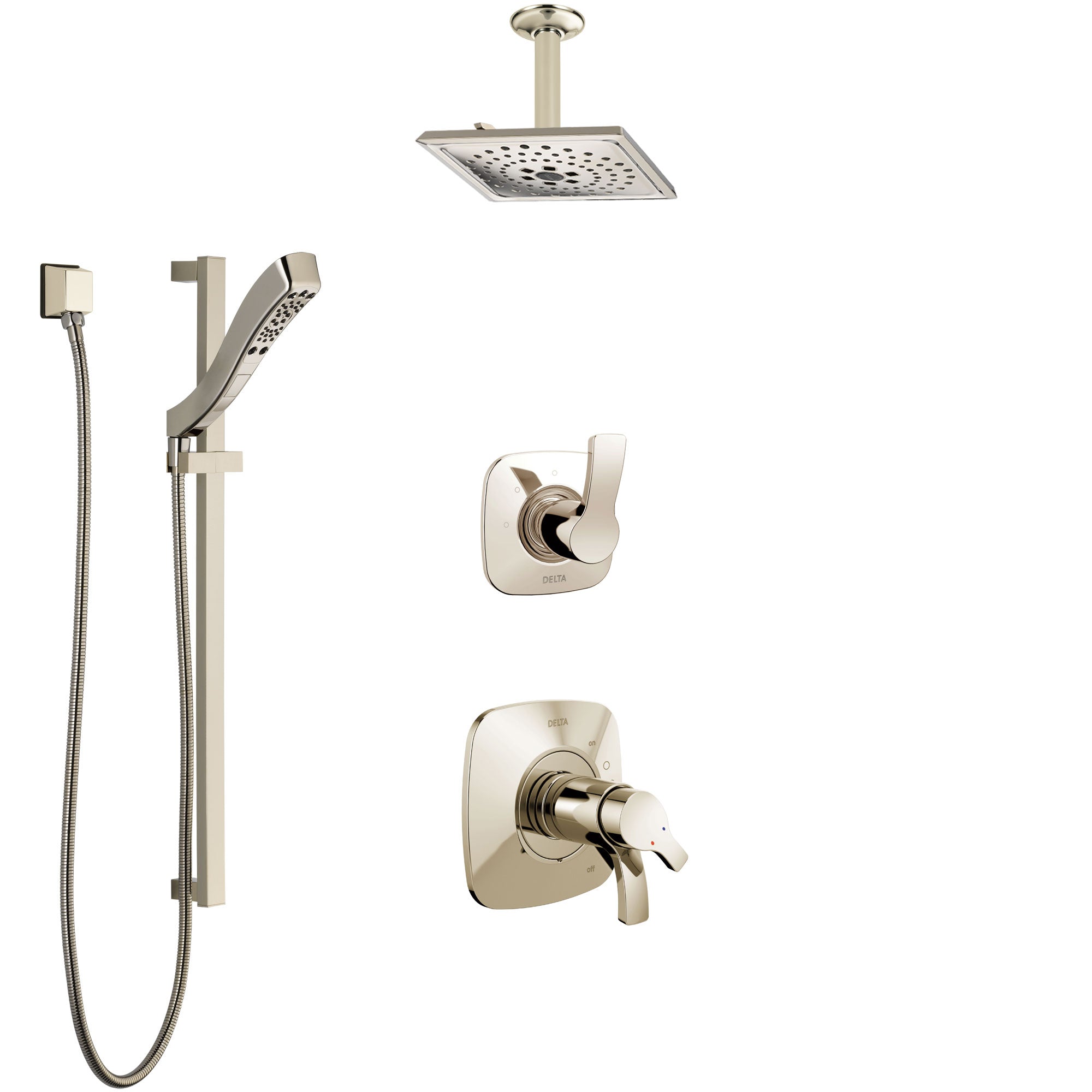 Delta Tesla Polished Nickel Shower System with Dual Thermostatic Control Handle, Diverter, Ceiling Mount Showerhead, and Hand Shower SS17T522PN1