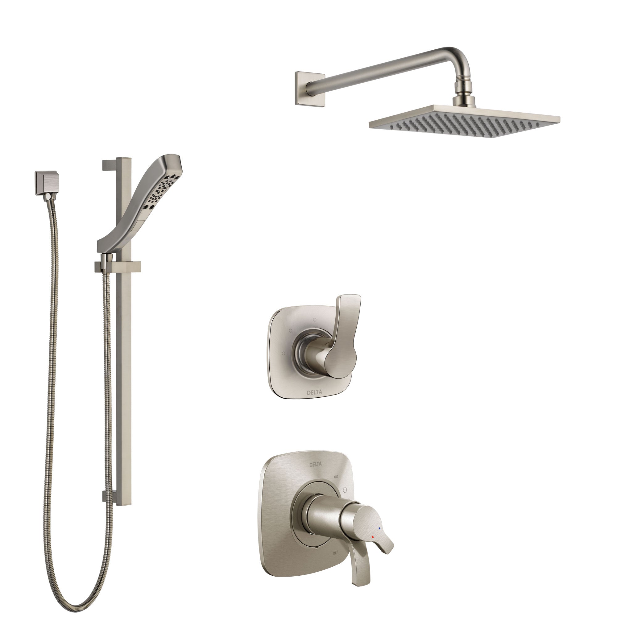 Delta Tesla Dual Thermostatic Control Handle Stainless Steel Finish Shower System, Diverter, Showerhead, and Hand Shower with Slidebar SS17T522SS6