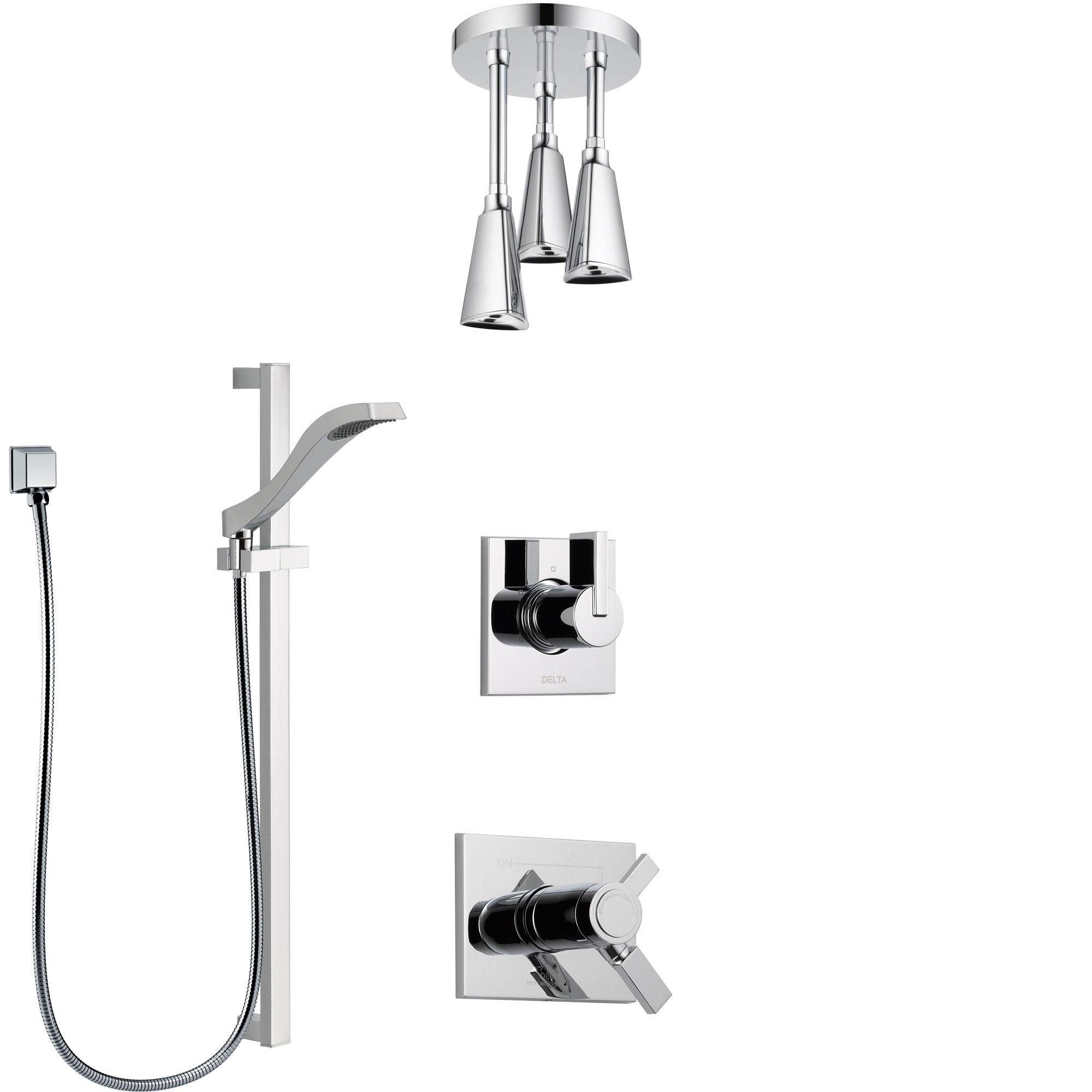 Delta Vero Chrome Finish Shower System with Dual Thermostatic Control Handle, Diverter, Ceiling Mount Showerhead, and Hand Shower SS17T5312