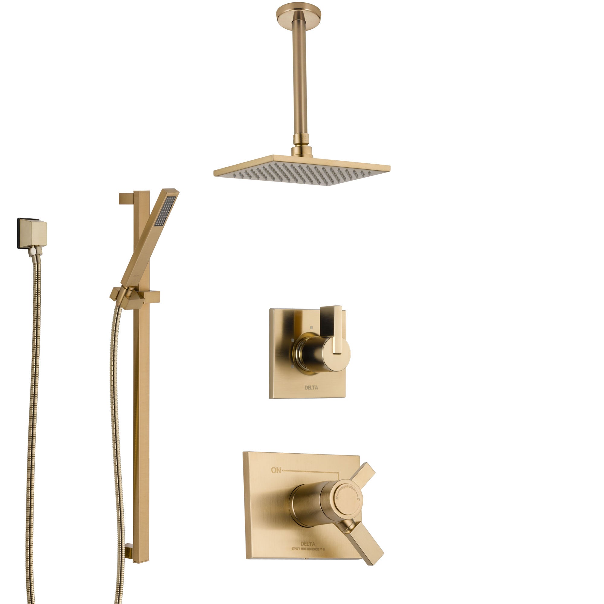 Delta Vero Champagne Bronze Shower System with Dual Thermostatic Control Handle, Diverter, Ceiling Mount Showerhead, and Hand Shower SS17T531CZ1