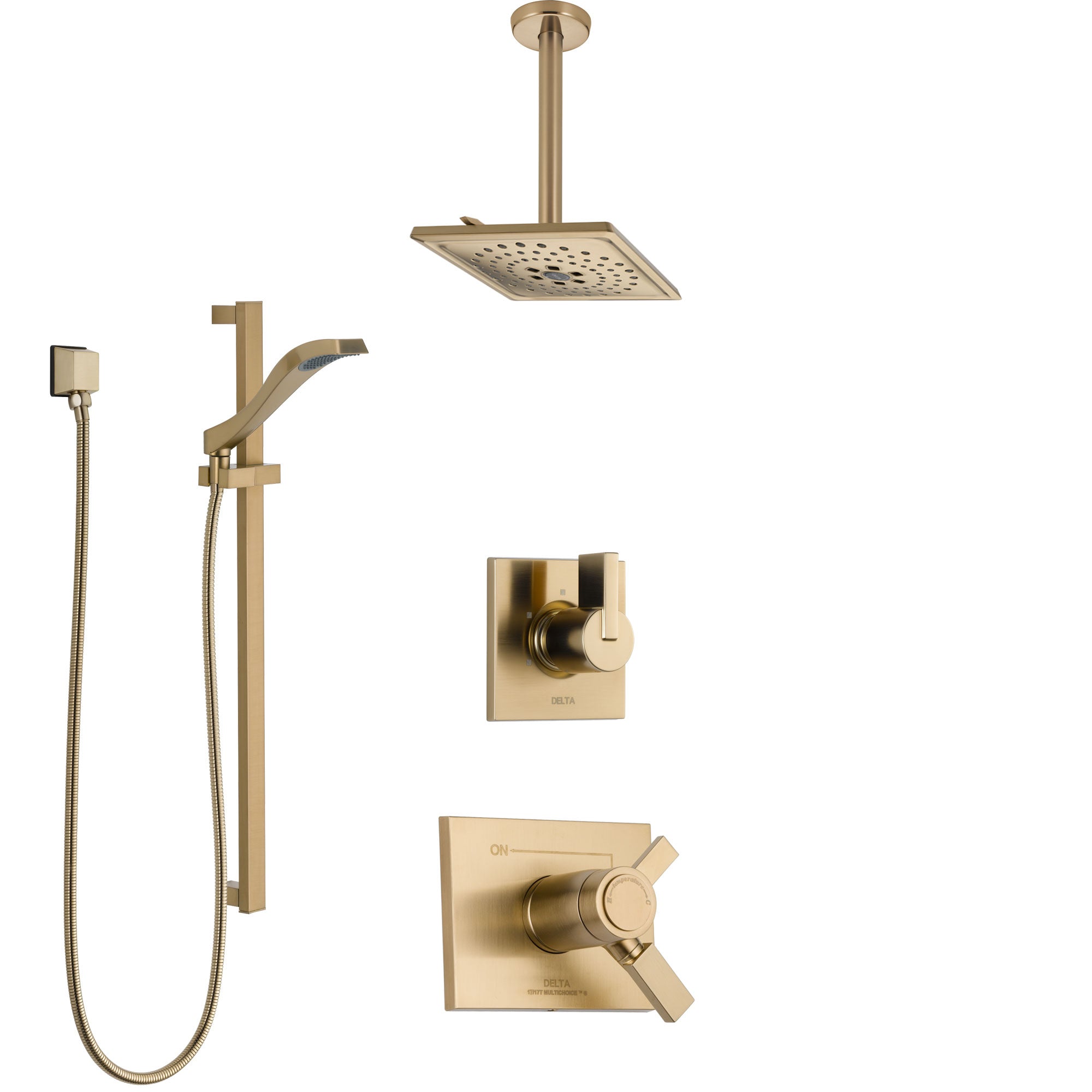 Delta Vero Champagne Bronze Shower System with Dual Thermostatic Control Handle, Diverter, Ceiling Mount Showerhead, and Hand Shower SS17T531CZ2
