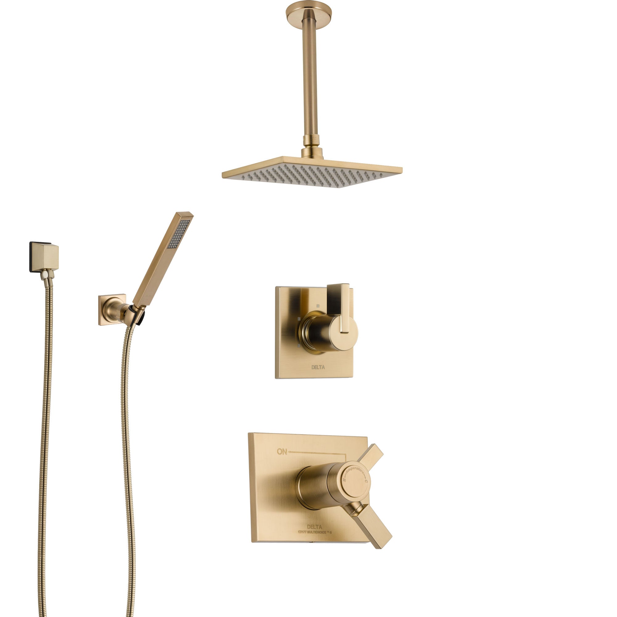Delta Vero Champagne Bronze Shower System with Dual Thermostatic Control Handle, Diverter, Ceiling Mount Showerhead, and Hand Shower SS17T531CZ6