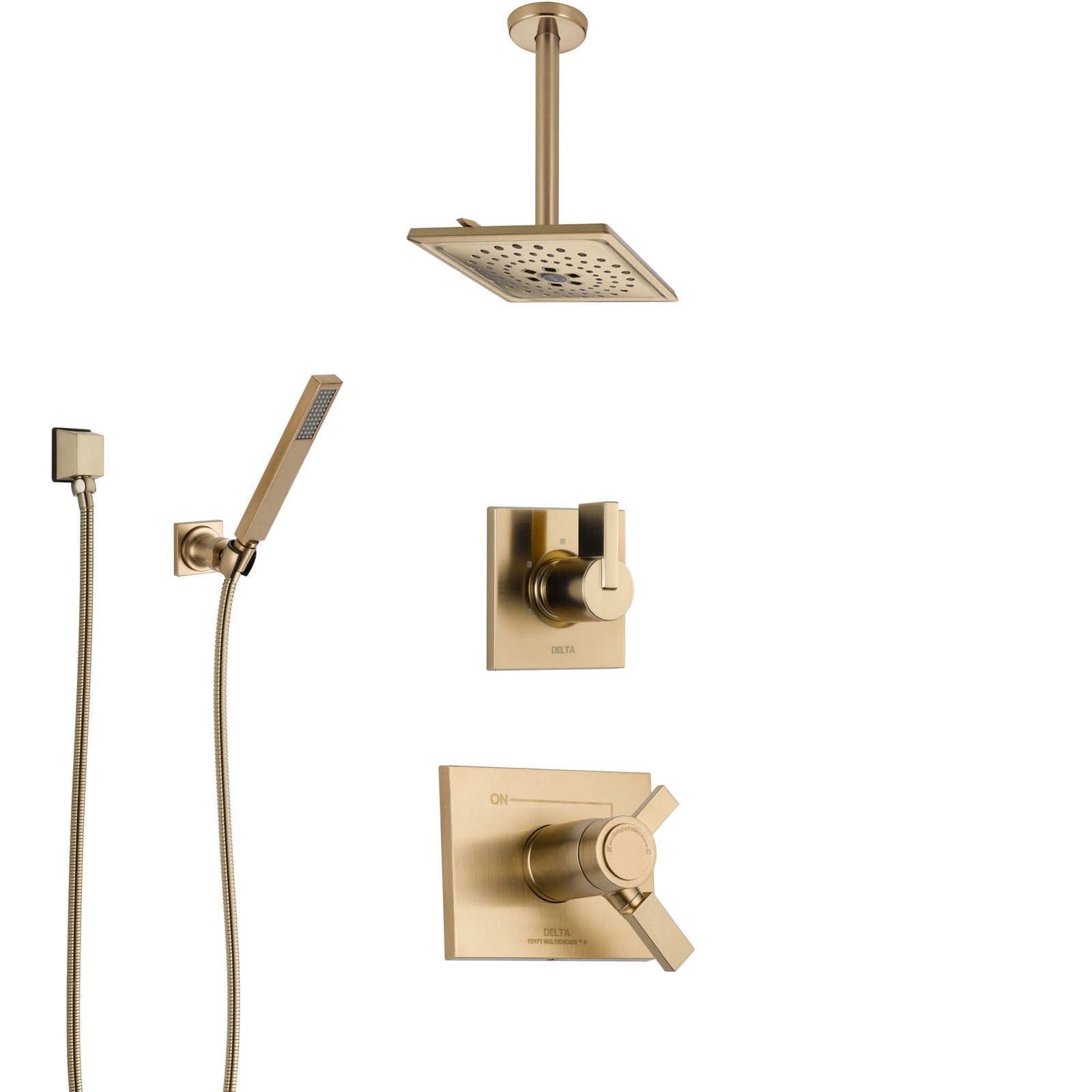Delta Vero Champagne Bronze Shower System with Dual Thermostatic Control Handle, Diverter, Ceiling Mount Showerhead, and Hand Shower SS17T531CZ7