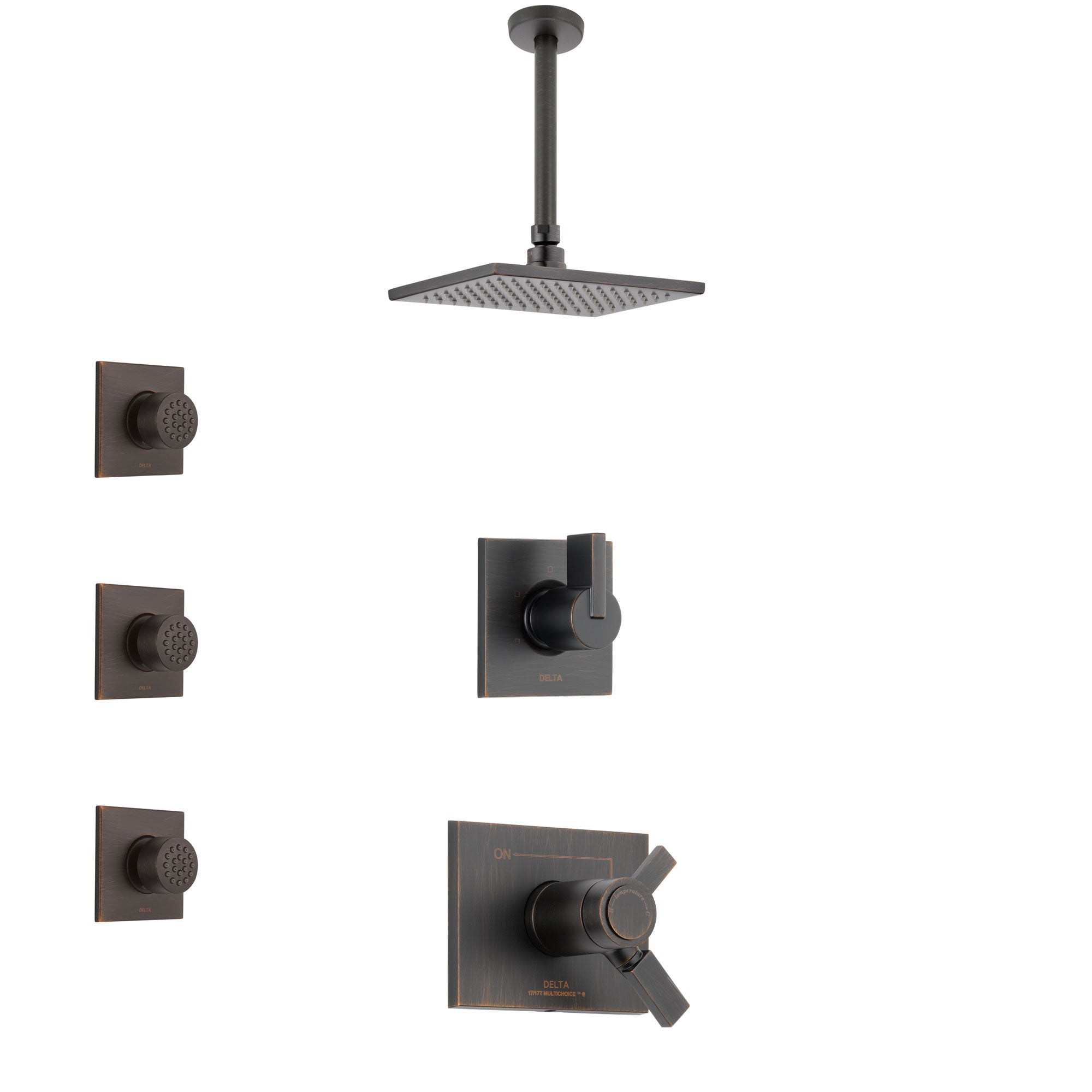 Delta Vero Venetian Bronze Shower System with Dual Thermostatic Control Handle, Diverter, Ceiling Mount Showerhead, and 3 Body Sprays SS17T531RB4