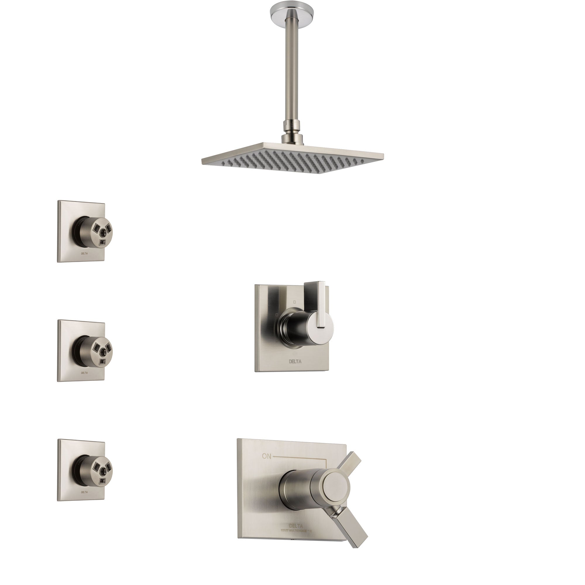 Delta Vero Dual Thermostatic Control Handle Stainless Steel Finish Shower System, Diverter, Ceiling Mount Showerhead, and 3 Body Sprays SS17T531SS4