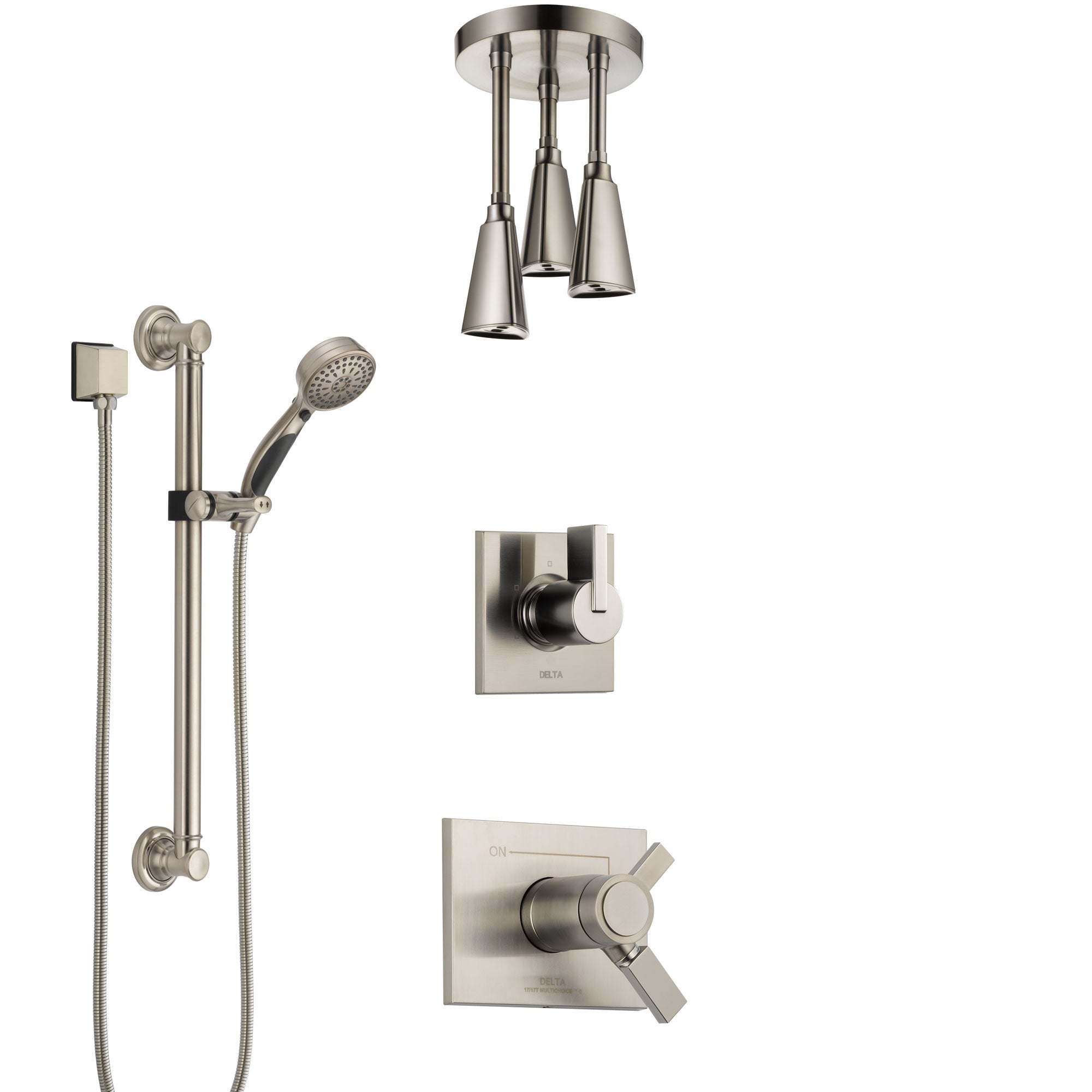 Delta Vero Dual Thermostatic Control Stainless Steel Finish Shower System, Diverter, Ceiling Mount Showerhead, and Grab Bar Hand Shower SS17T531SS8