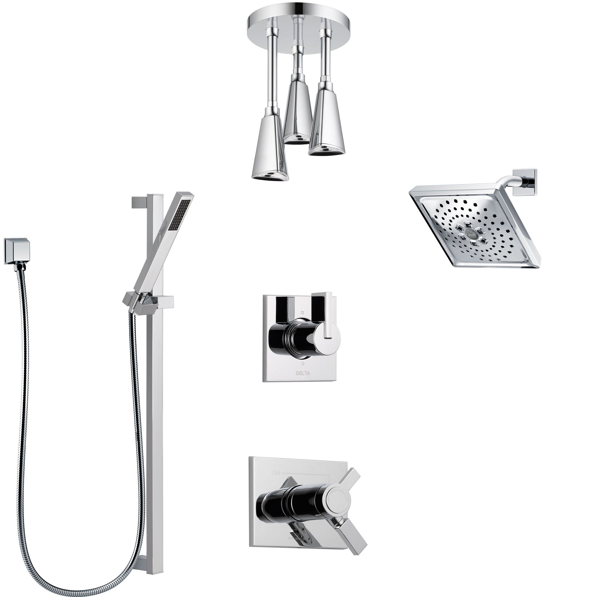 Delta Vero Chrome Shower System with Dual Thermostatic Control, 6-Setting Diverter, Showerhead, Ceiling Mount Showerhead, and Hand Shower SS17T5328