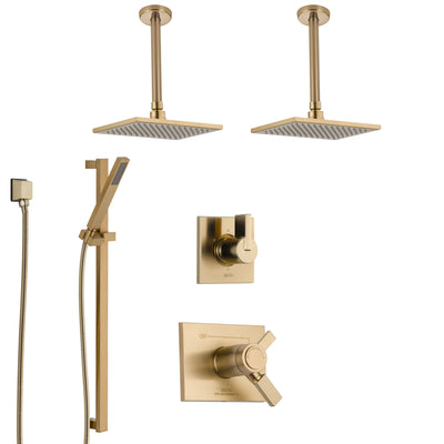 Delta Vero Champagne Bronze Shower System with Dual Thermostatic Control, 6-Setting Diverter, 2 Ceiling Mount Showerheads, and Hand Shower SS17T532CZ1