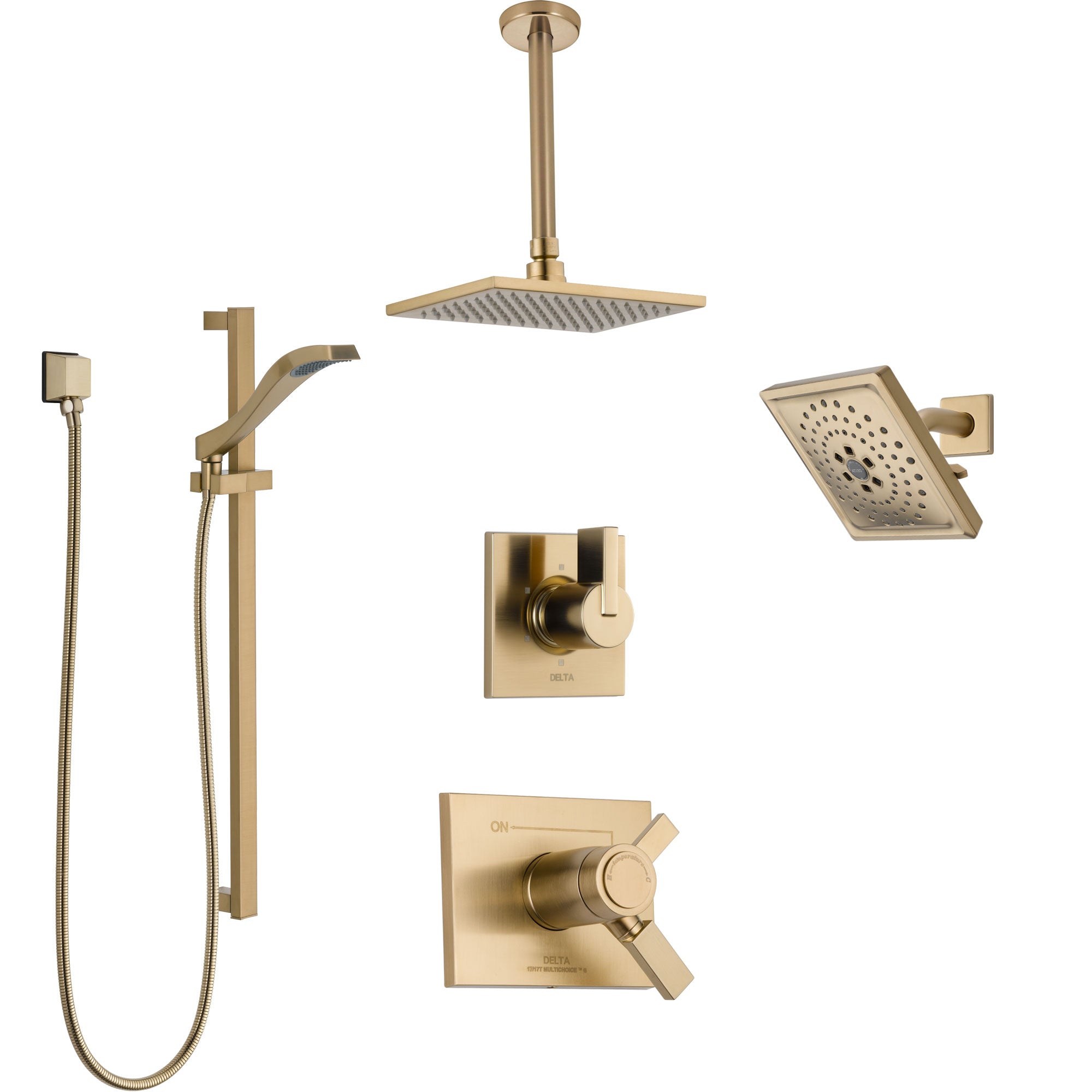 Delta Vero Champagne Bronze Shower System with Dual Thermostatic Control, Diverter, Showerhead, Ceiling Mount Showerhead, and Hand Shower SS17T532CZ7
