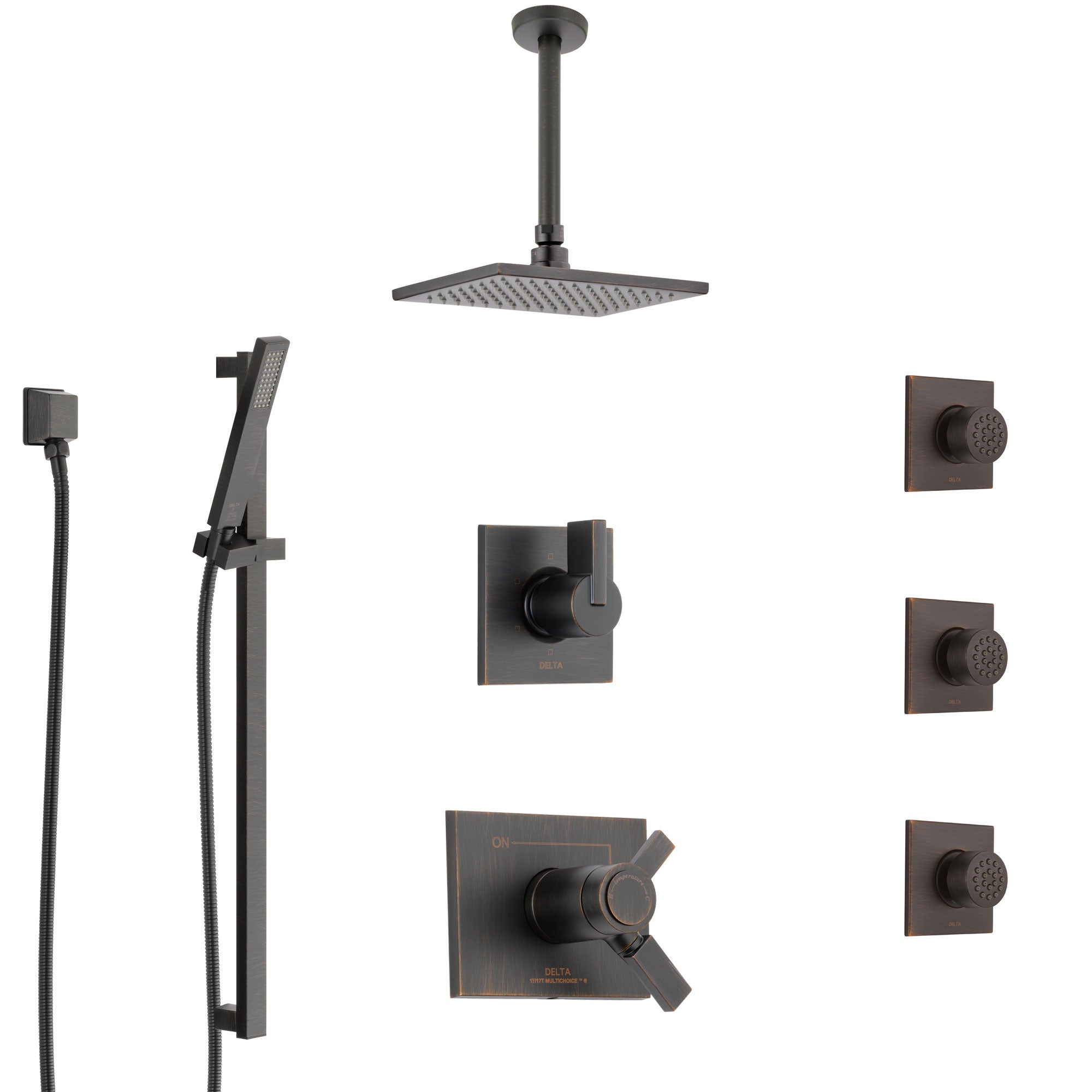Delta Vero Venetian Bronze Shower System with Dual Thermostatic Control, Diverter, Ceiling Showerhead, 3 Body Sprays, and Hand Shower SS17T532RB6