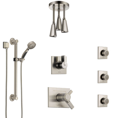 Delta Vero Dual Thermostatic Control Stainless Steel Finish Shower System, Diverter, Ceiling Showerhead, 3 Body Jets, Grab Bar Hand Spray SS17T532SS4