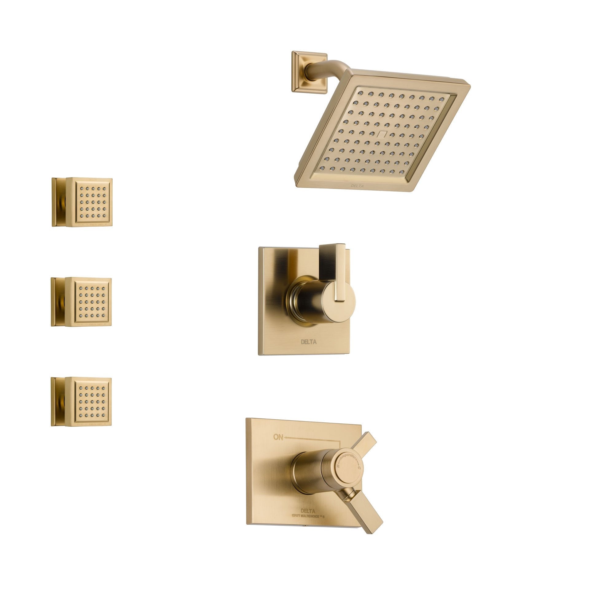Delta Vero Champagne Bronze Shower System with Thermostatic Shower Handle, 3-setting Diverter, Modern Square Showerhead, and 3 Body Sprays SS17T5382CZ