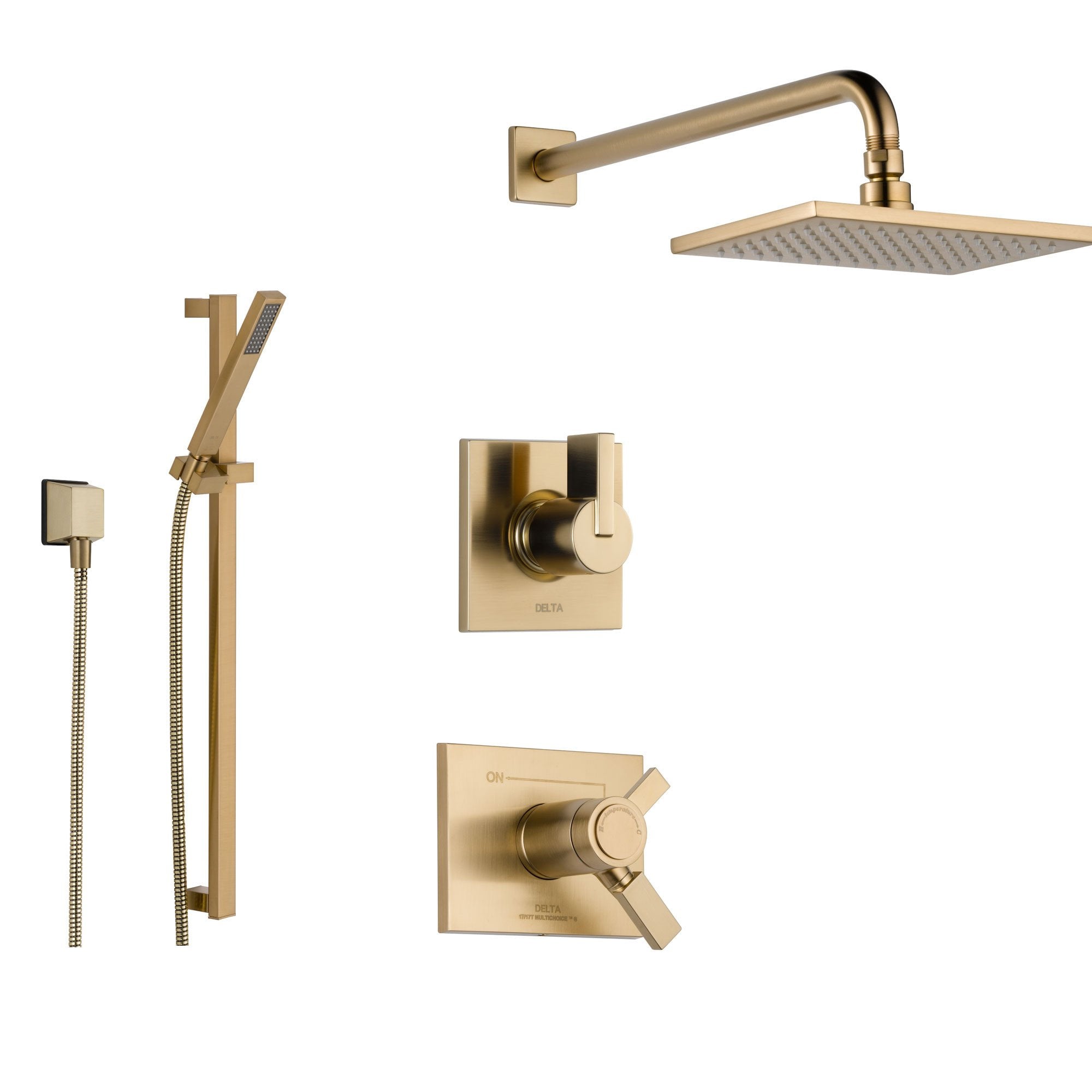 Delta Vero Champagne Bronze Shower System with Thermostatic Shower Handle, 3-setting Diverter, Modern Square Rain Showerhead, and Hand Shower Spray SS17T5384CZ