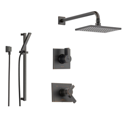 Delta Vero Venetian Bronze Shower System with Thermostatic Shower Handle, 3-setting Diverter, Large Rain Square Showerhead, and Handheld Shower Spray SS17T5384RB