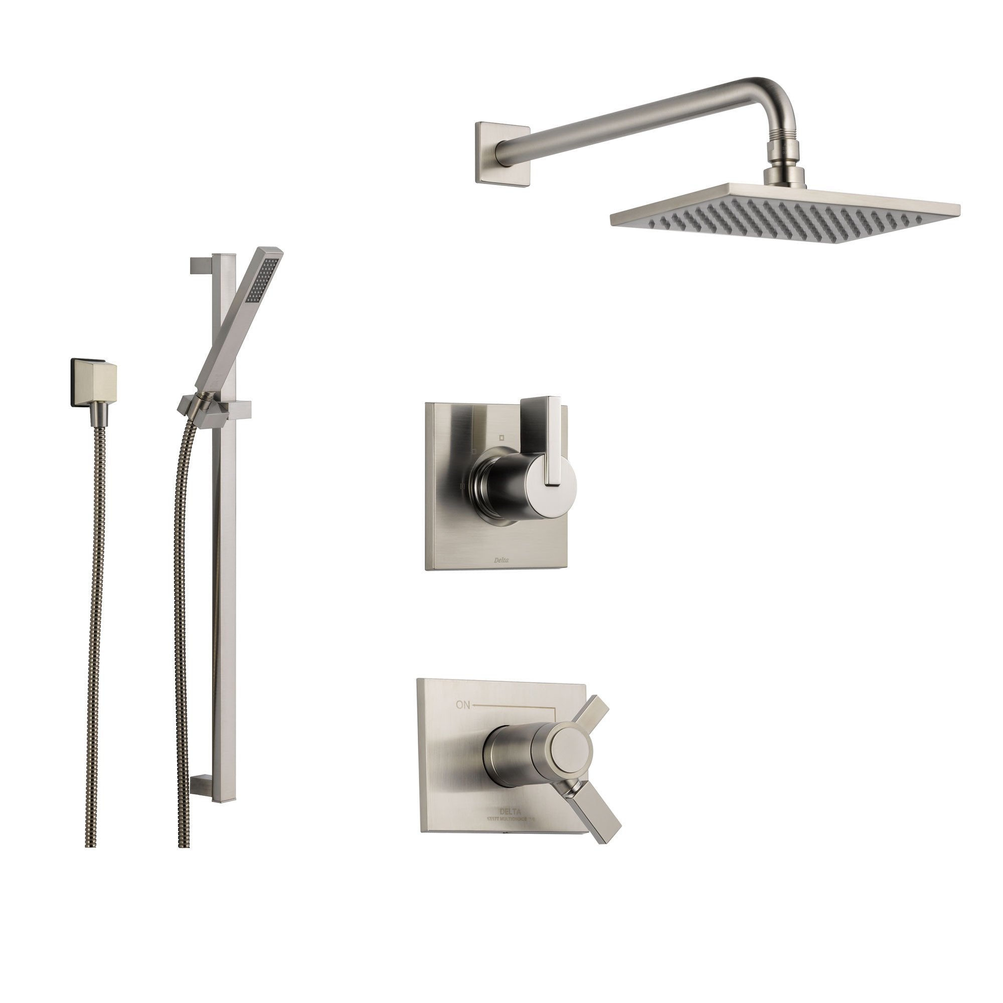 Delta Vero Stainless Steel Shower System with Thermostatic Shower Handle, 3-setting Diverter, Large Square Rain Showerhead, and Modern Handheld Shower SS17T5384SS