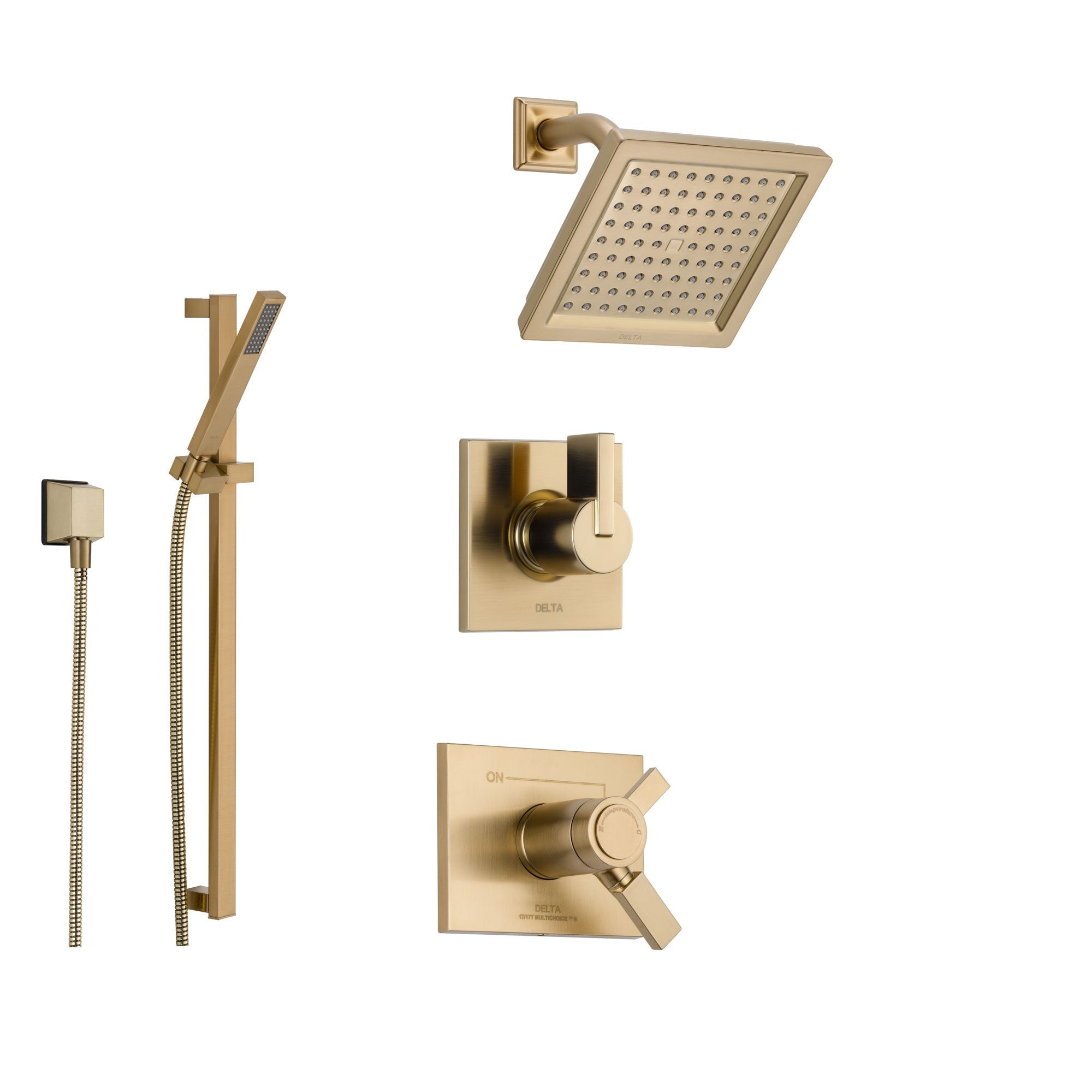 Delta Vero Champagne Bronze Shower System with Thermostatic Shower Handle, 3-setting Diverter, Modern Square Showerhead, and Handheld Shower SS17T5385CZ
