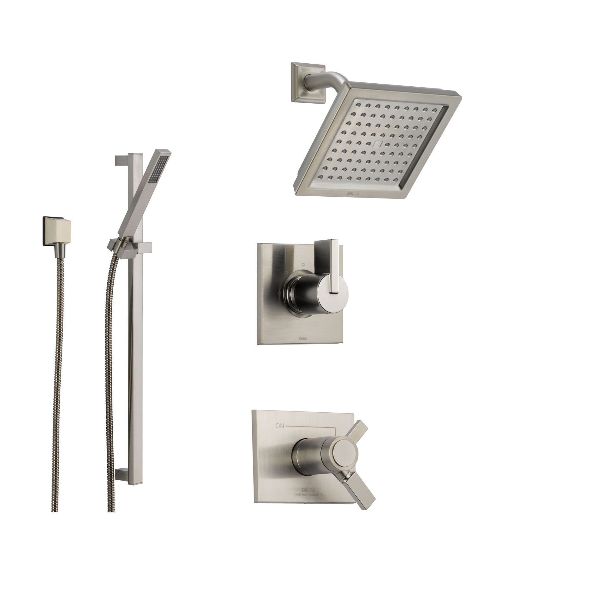 Delta Vero Stainless Steel Shower System with Thermostatic Shower Handle, 3-setting Diverter, Square Showerhead, and Modern Handheld Shower SS17T5385SS