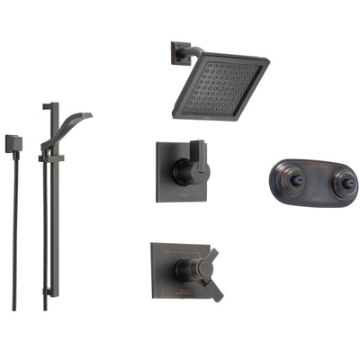 Delta Vero Venetian Bronze Shower System with Thermostatic Shower Handle, 6-setting Diverter, Square Showerhead, Hand Shower, and Dual Plate Body Spray SS17T5394RB