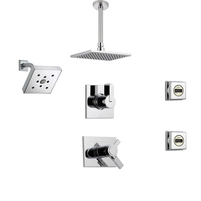 Delta Vero Chrome Shower System with Thermostatic Shower Handle, 6-setting Diverter, Square Ceiling Mount Showerhead, Wall Mount Modern Showerhead, and 2 Body Sprays SS17T5395