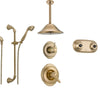 Delta Victorian Champagne Bronze Shower System with Thermostatic Shower Handle, 6-setting Diverter, Large Ceiling Mount Rain Showerhead, Handheld Shower, and Dual Body Spray Shower Plate SS17T5593CZ