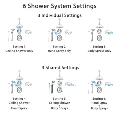 Delta Victorian Stainless Steel Shower System with Thermostatic Shower Handle, 6-setting Diverter, Large Ceiling Mount Rain Showerhead, Handheld Shower, and Dual Body Spray Plate SS17T5593SS