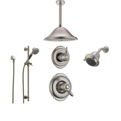 Delta Victorian Stainless Steel Shower System with Thermostatic Shower Handle, 6-setting Diverter, Large Ceiling Mount Rain Showerhead, Handheld Shower, and Wallmount Showerhead SS17T5594SS