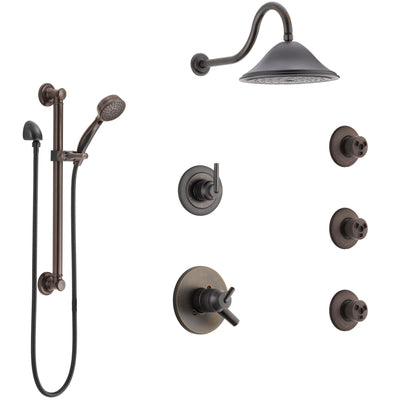 Delta Trinsic Venetian Bronze Shower System with Dual Thermostatic Control, Diverter, Showerhead, 3 Body Sprays, and Grab Bar Hand Shower SS17T591RB4