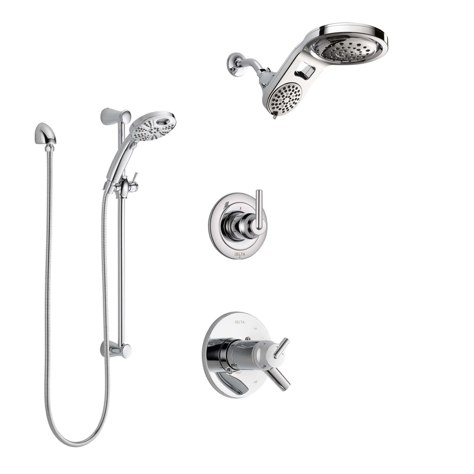 Delta Trinsic Chrome Finish Shower System with Dual Thermostatic Control, Diverter, Dual Showerhead, and Temp2O Hand Shower with Slidebar SS17T5922