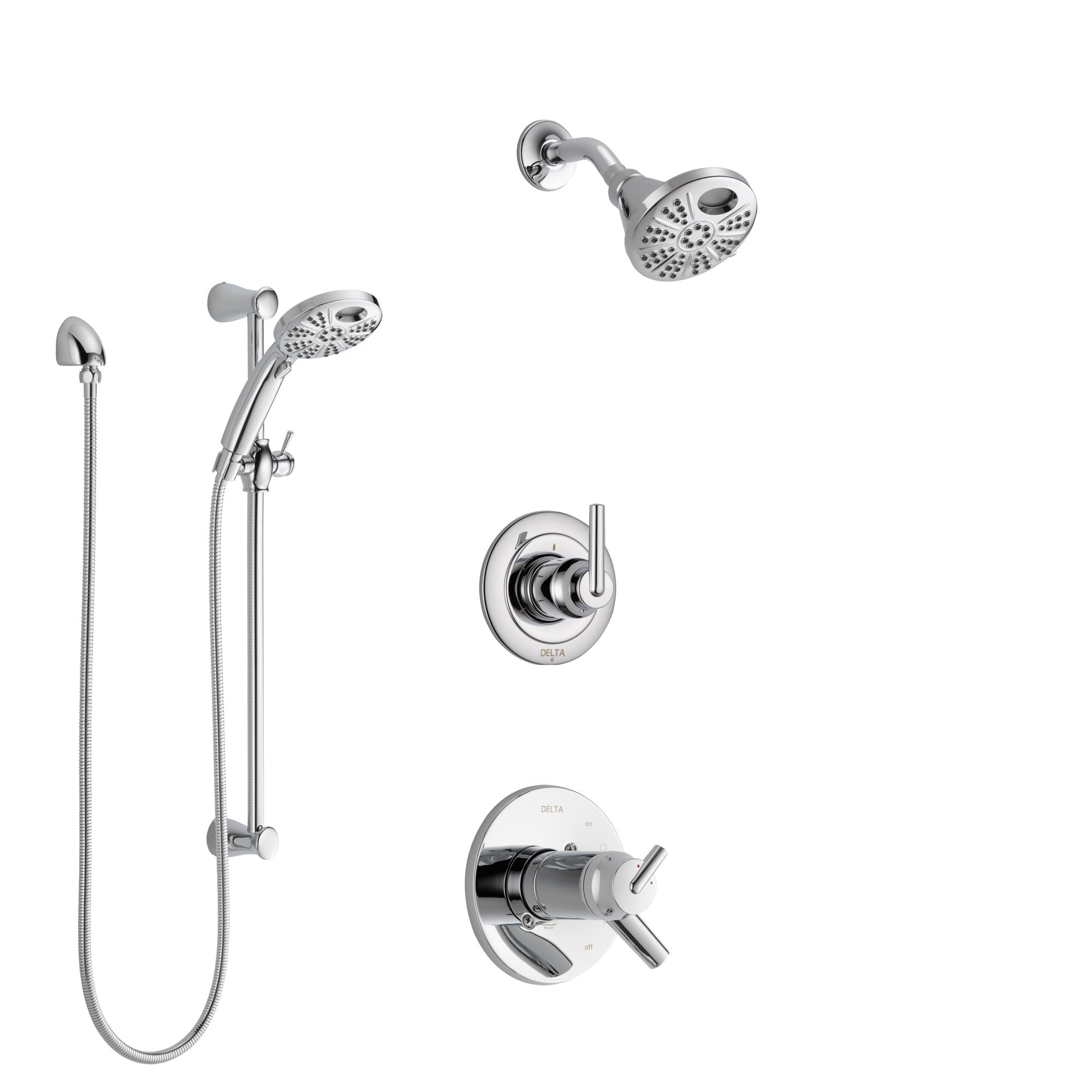 Delta Trinsic Chrome Finish Shower System with Dual Thermostatic Control Handle, Diverter, Temp2O Showerhead, and Hand Shower with Slidebar SS17T5928