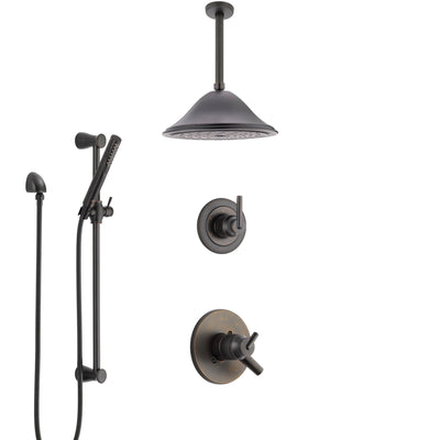 Delta Trinsic Venetian Bronze Shower System with Dual Thermostatic Control Handle, Diverter, Ceiling Mount Showerhead, and Hand Shower SS17T592RB1