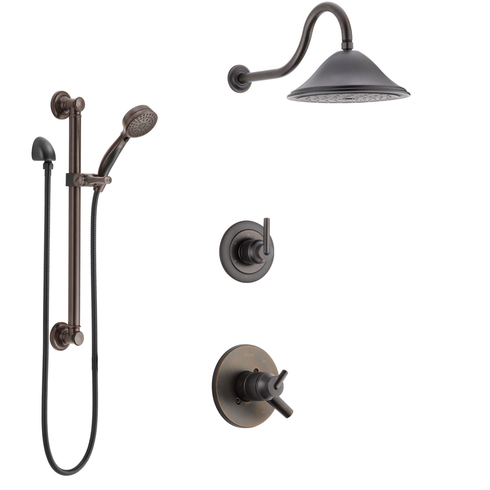 Delta Trinsic Venetian Bronze Shower System with Dual Thermostatic Control Handle, Diverter, Showerhead, and Hand Shower with Grab Bar SS17T592RB7