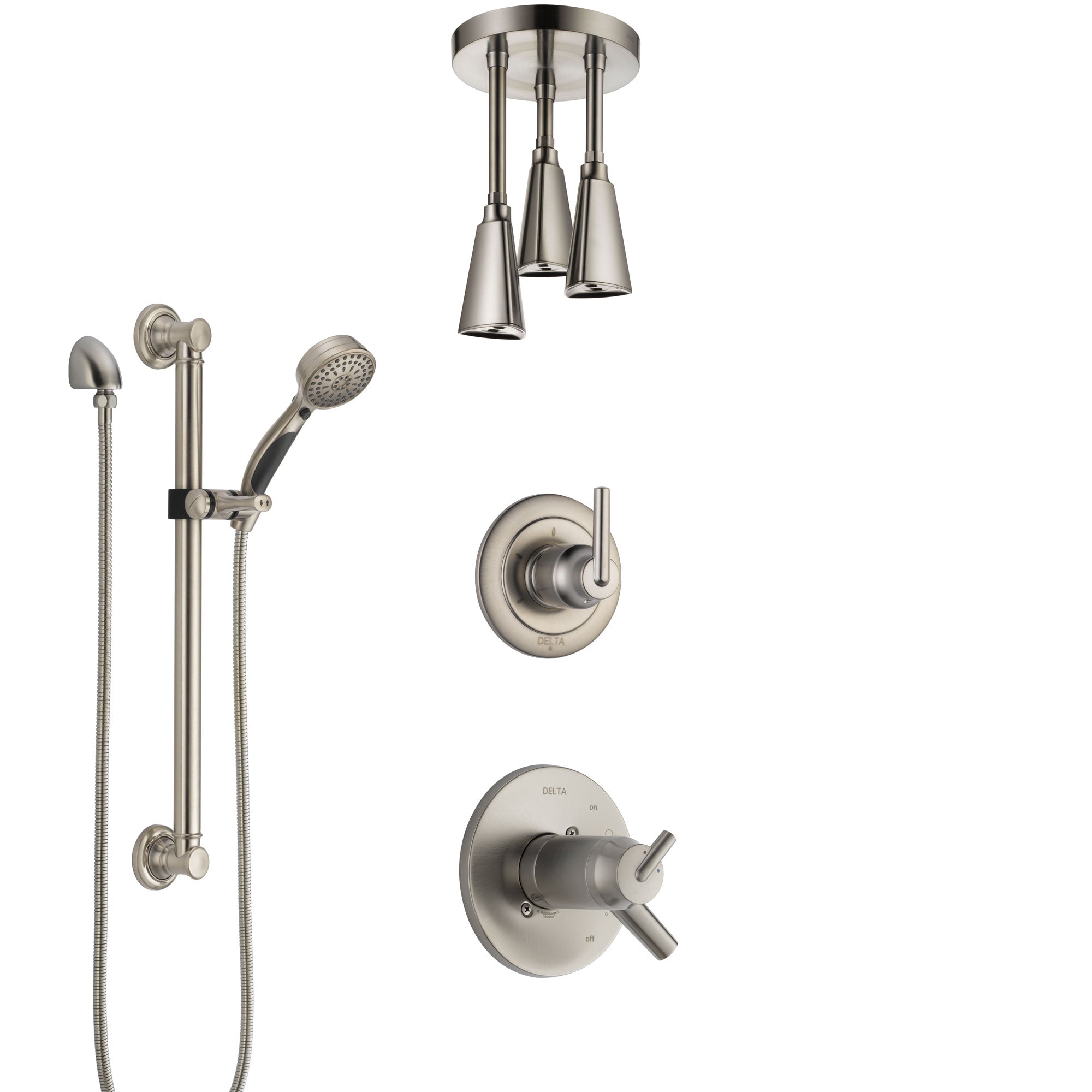 Delta Trinsic Dual Thermostatic Control Stainless Steel Finish Shower System, Diverter, Ceiling Mount Showerhead, and Grab Bar Hand Shower SS17T592SS1