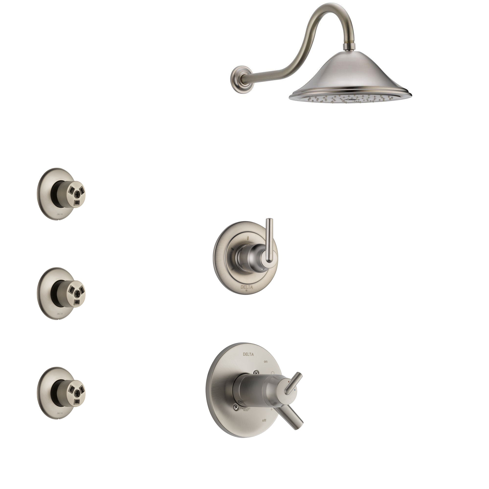 Delta Trinsic Dual Thermostatic Control Handle Stainless Steel Finish Shower System, 3-Setting Diverter, Showerhead, and 3 Body Sprays SS17T592SS4