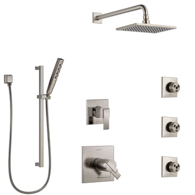 Delta Ara Dual Thermostatic Control Stainless Steel Finish Shower System, 6-Setting Diverter, Showerhead, 3 Body Sprays, and Hand Shower SS17T671SS6