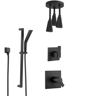 Delta Ara Matte Black Thermostatic Shower System with Diverter, Overhead Ceiling Mount Pendant Showerhead and Hand Shower with Slidebar SS17T673BL11