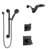 Delta Ara Matte Black Finish Modern Thermostatic Shower Diverter System with HydroRain Dual Showerhead and Hand Shower with Grab Bar SS17T673BL12