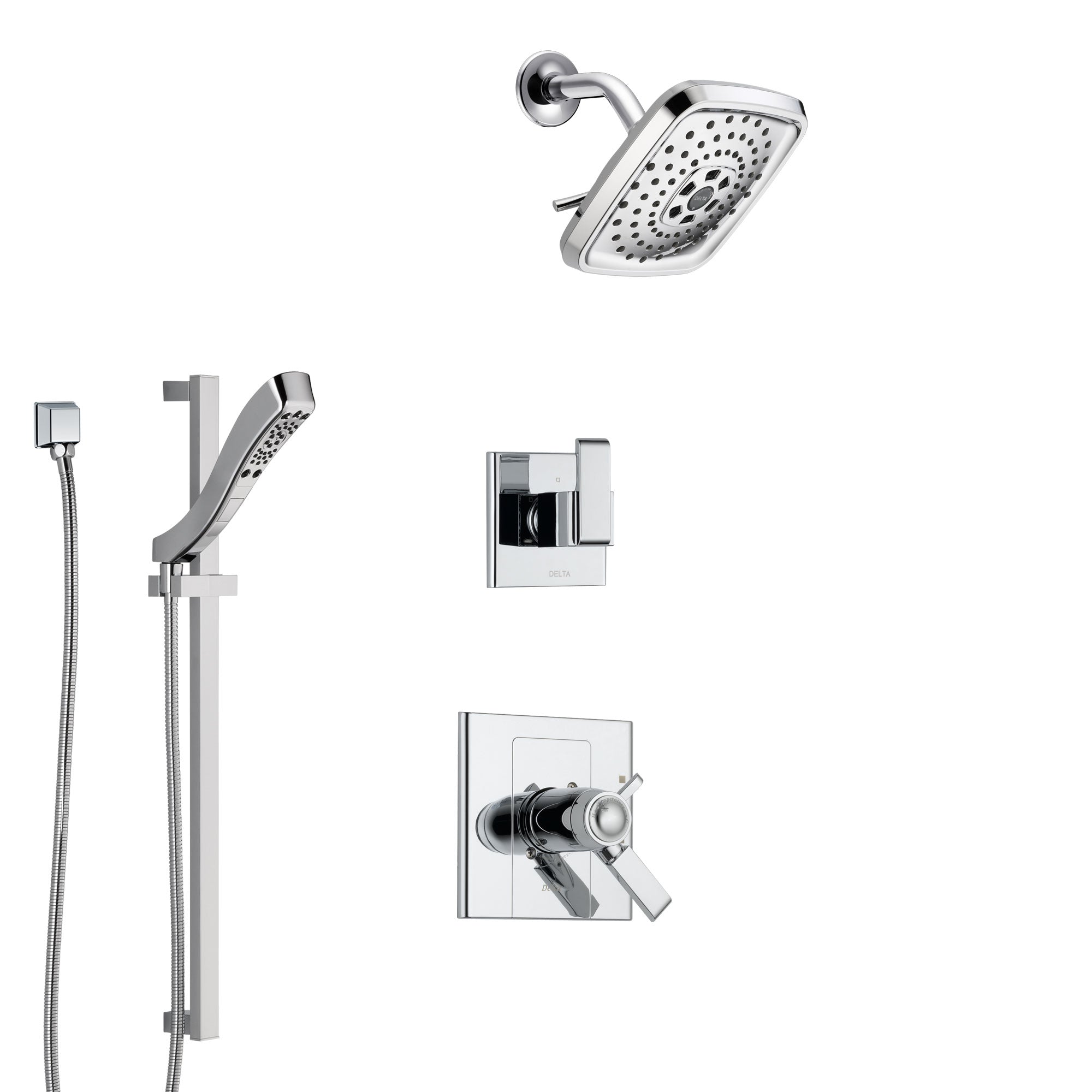 Delta Arzo Chrome Finish Shower System with Dual Thermostatic Control Handle, 3-Setting Diverter, Showerhead, and Hand Shower with Slidebar SS17T8616