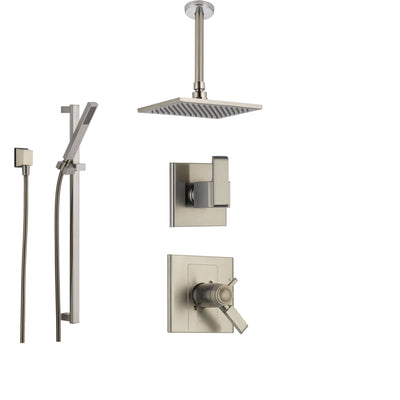 Delta Arzo Stainless Steel Shower System with Thermostatic Shower Handle, 3-setting Diverter, Large Square Modern Ceiling Mount Showerhead, and Handheld Shower SS17T8681SS